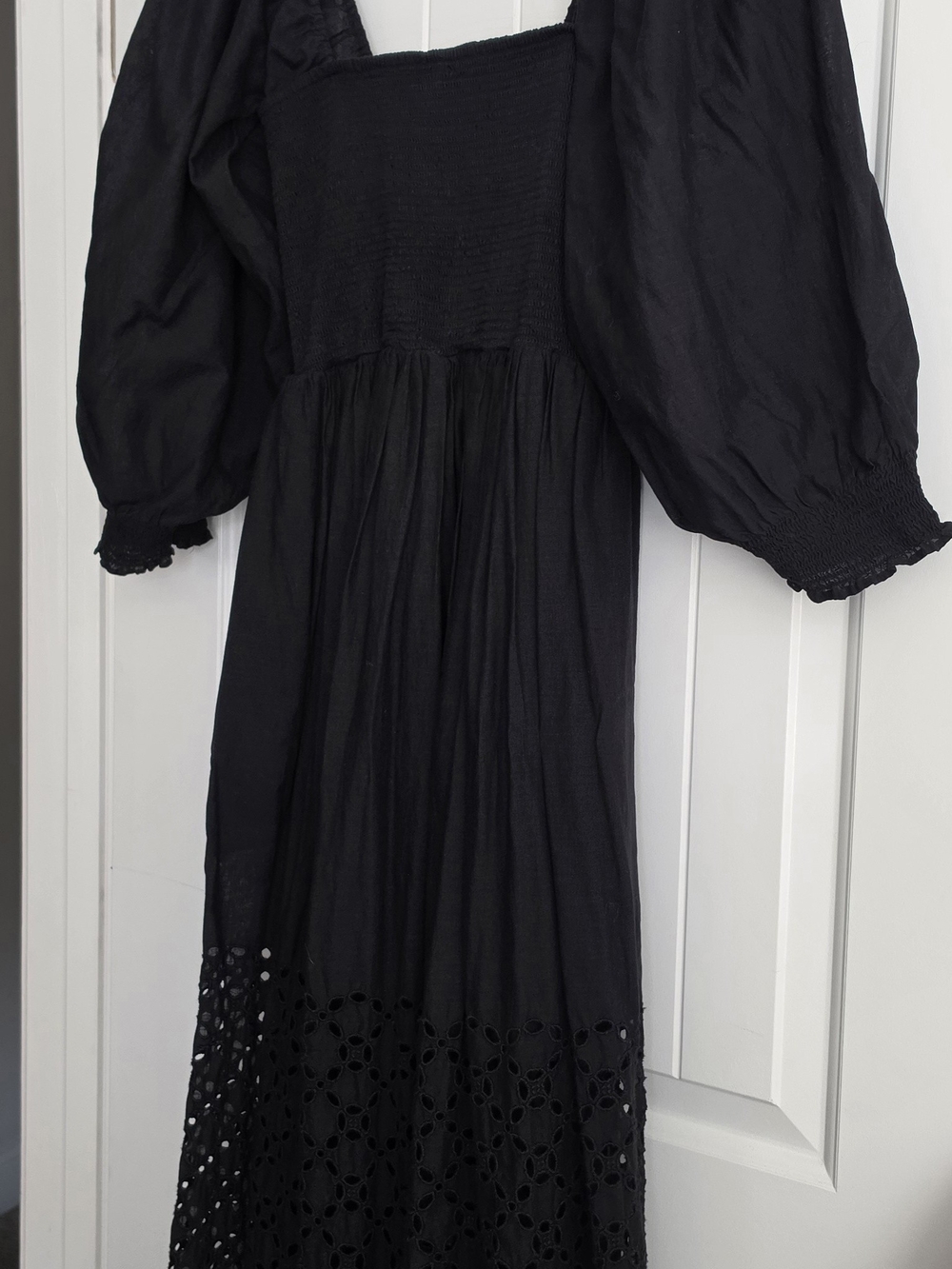 Free People Black Square-Neck Eyelet Maxi Dress with Puff Sleeves Size S - Picture 5 of 9